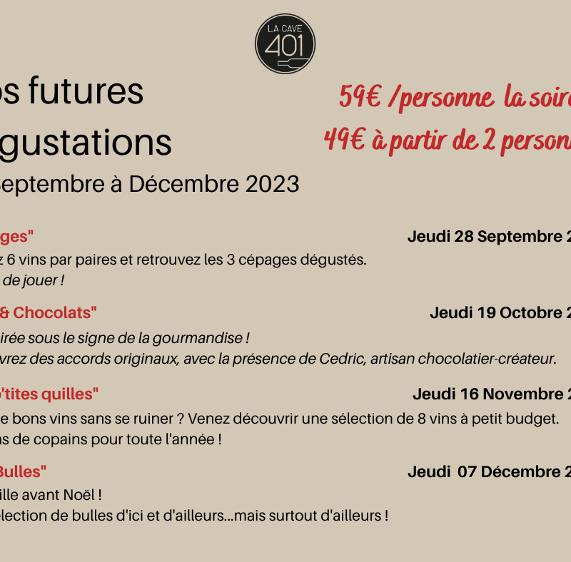 NOS FUTURES D&Eacute;GUSTATIONS DE SEPTEMBRE &Agrave; DECEMBRE 2023 Lun&eacute;ville