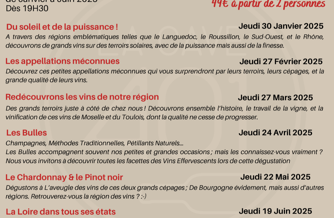Programme des d&eacute;gustations de Janvier &agrave; Juin 2025 Laxou