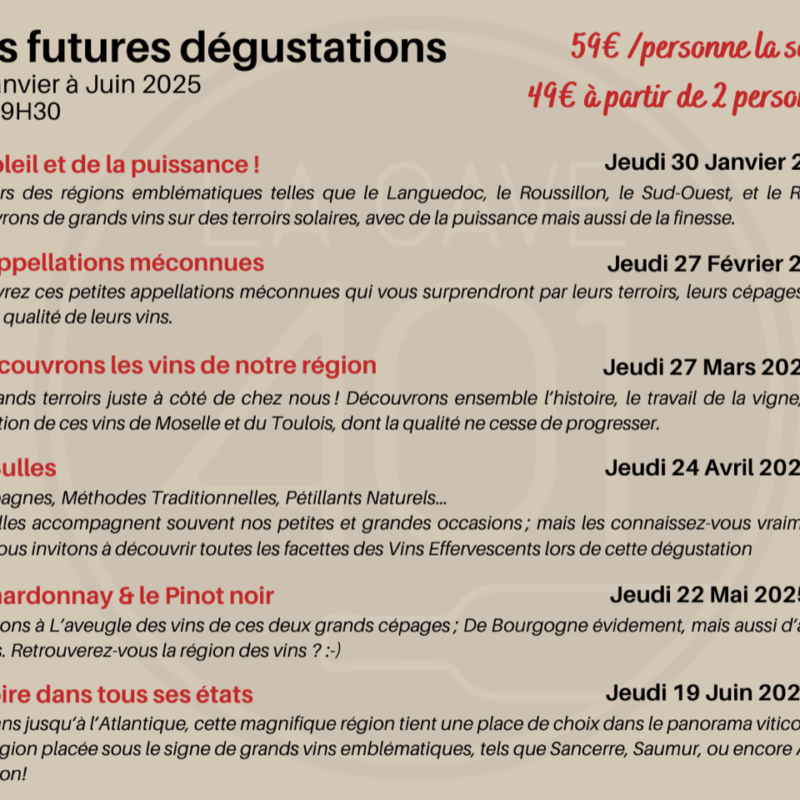 Programme des d&eacute;gustations de Janvier &agrave; Juin 2025 Laxou