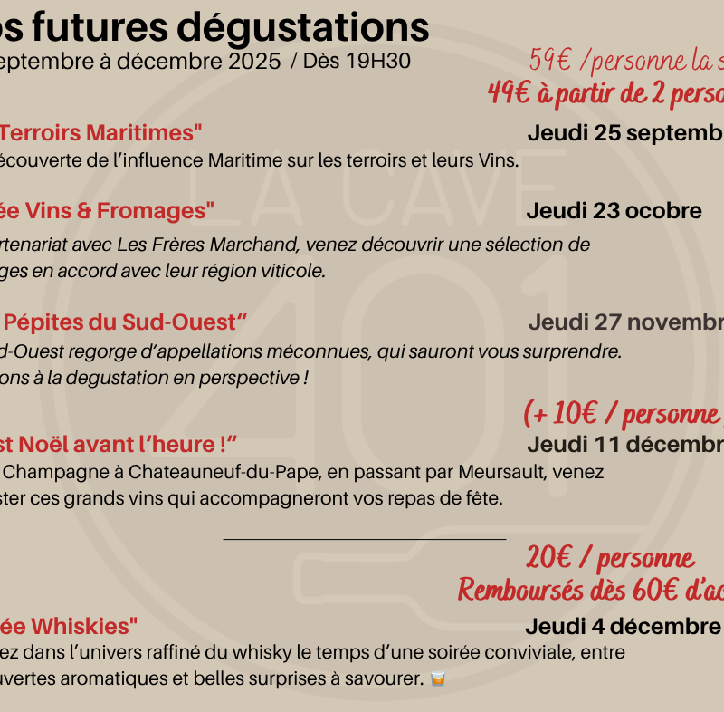 PROGRAMME DES SOIR&Eacute;ES DEGUSTATIONS DE JUILLET &Agrave; DECEMBRE 2025 Essey-l&egrave;s-Nancy