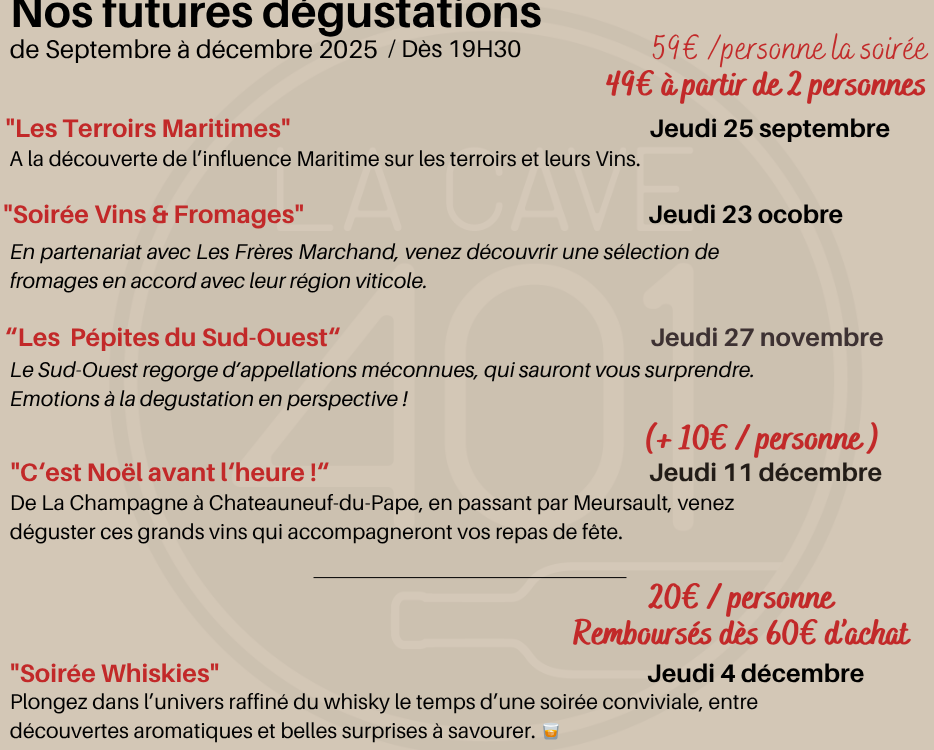 PROGRAMME DES SOIR&Eacute;ES DEGUSTATIONS DE JUILLET &Agrave; DECEMBRE 2025 Essey-l&egrave;s-Nancy
