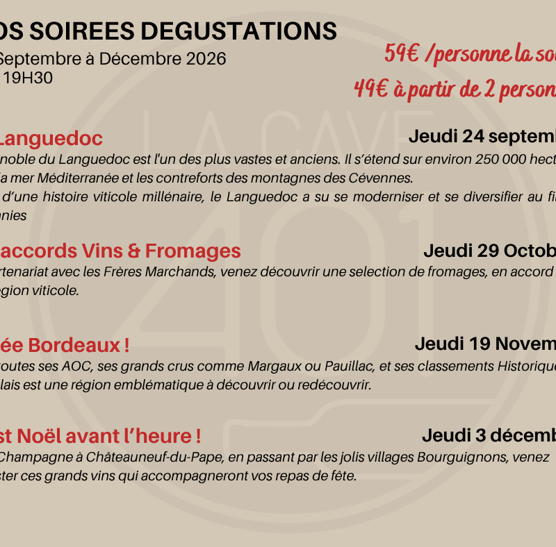 Programme des soir&eacute;es d&eacute;gustations – 2&egrave;me semestre 2026 Vand&oelig;uvre-l&egrave;s-Nancy
